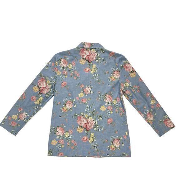 Alfred Dunner Linen Blazer Womens Sz 8 Blue Pink Floral Print 3/4 Sleeve Jacket - Picture 7 of 16